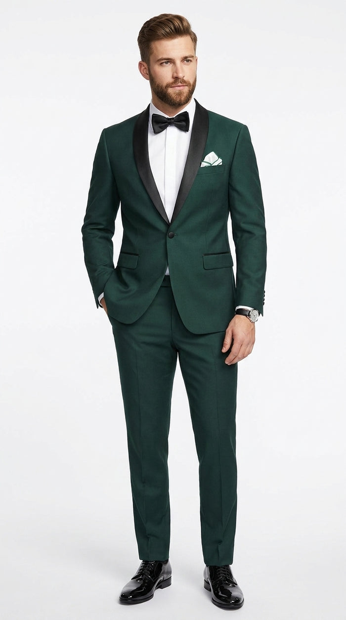 Men’s Dark Green Hunter Green Tuxedo with Black Shawl Collar, Formal Wedding Prom Suit