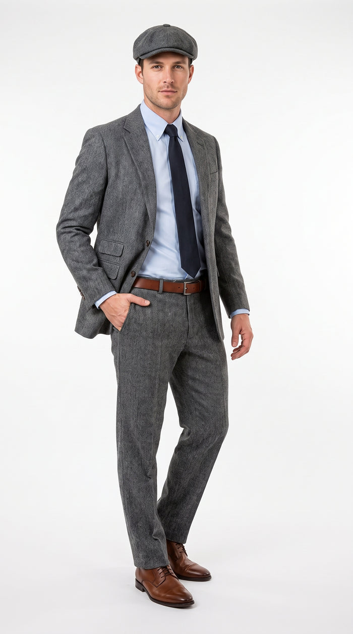 Men’s Gray Great Gatsby Suit, 1920s Inspired Vintage Wedding and Costume Suit
