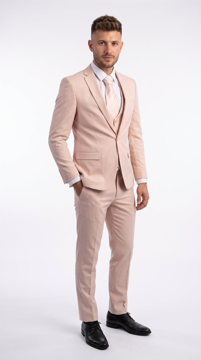 Men’s Blush Pink 1 Button Peak Lapel Suit, Wedding and Prom Formal Suit