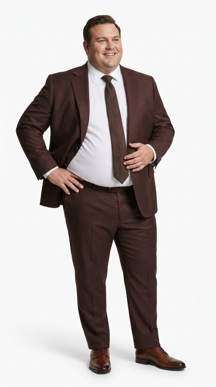 Statement Men’s Brown 2 Piece Wool Suit, Modern Fit Formal Wedding Business Suit with Pic Stitching