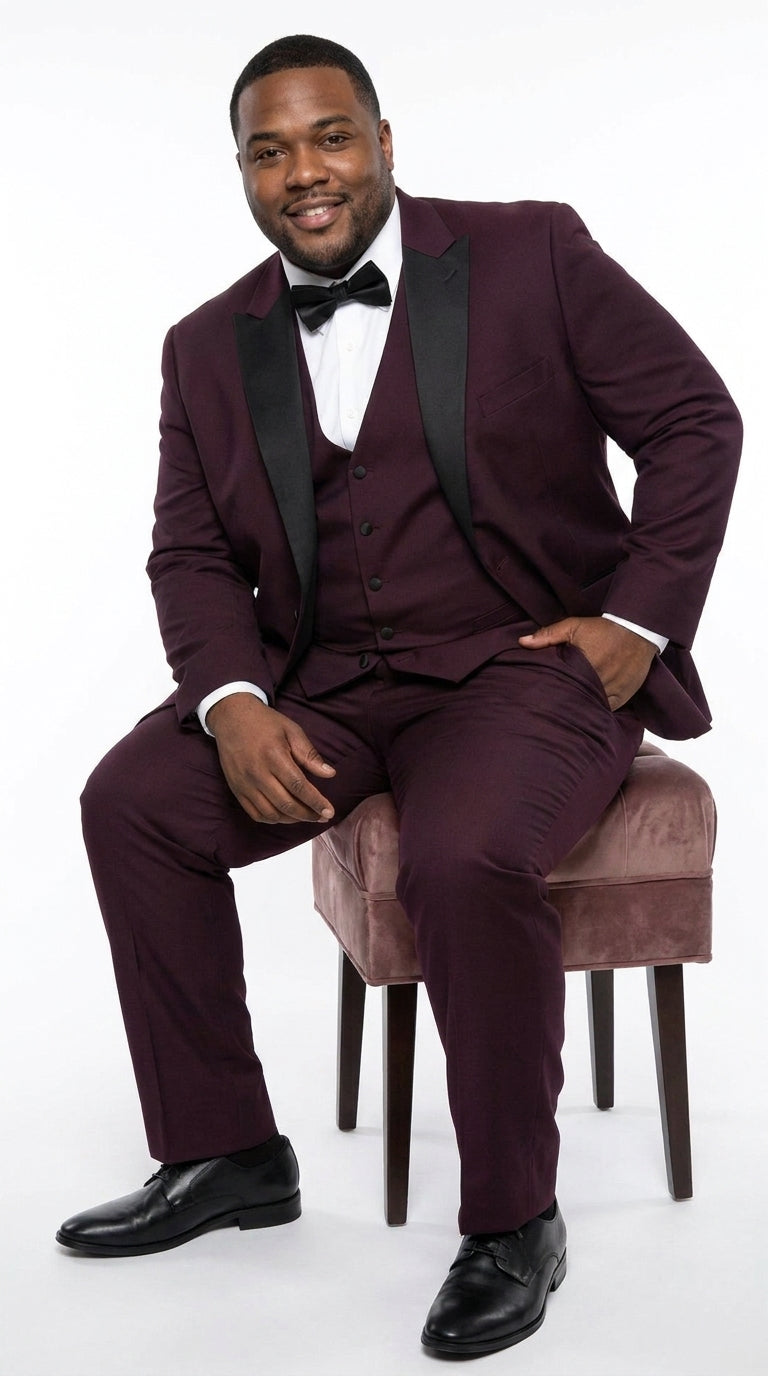 Alberto Men’s Burgundy 1 Button Peak Lapel Tuxedo, Formal Wedding Prom Dinner Suit