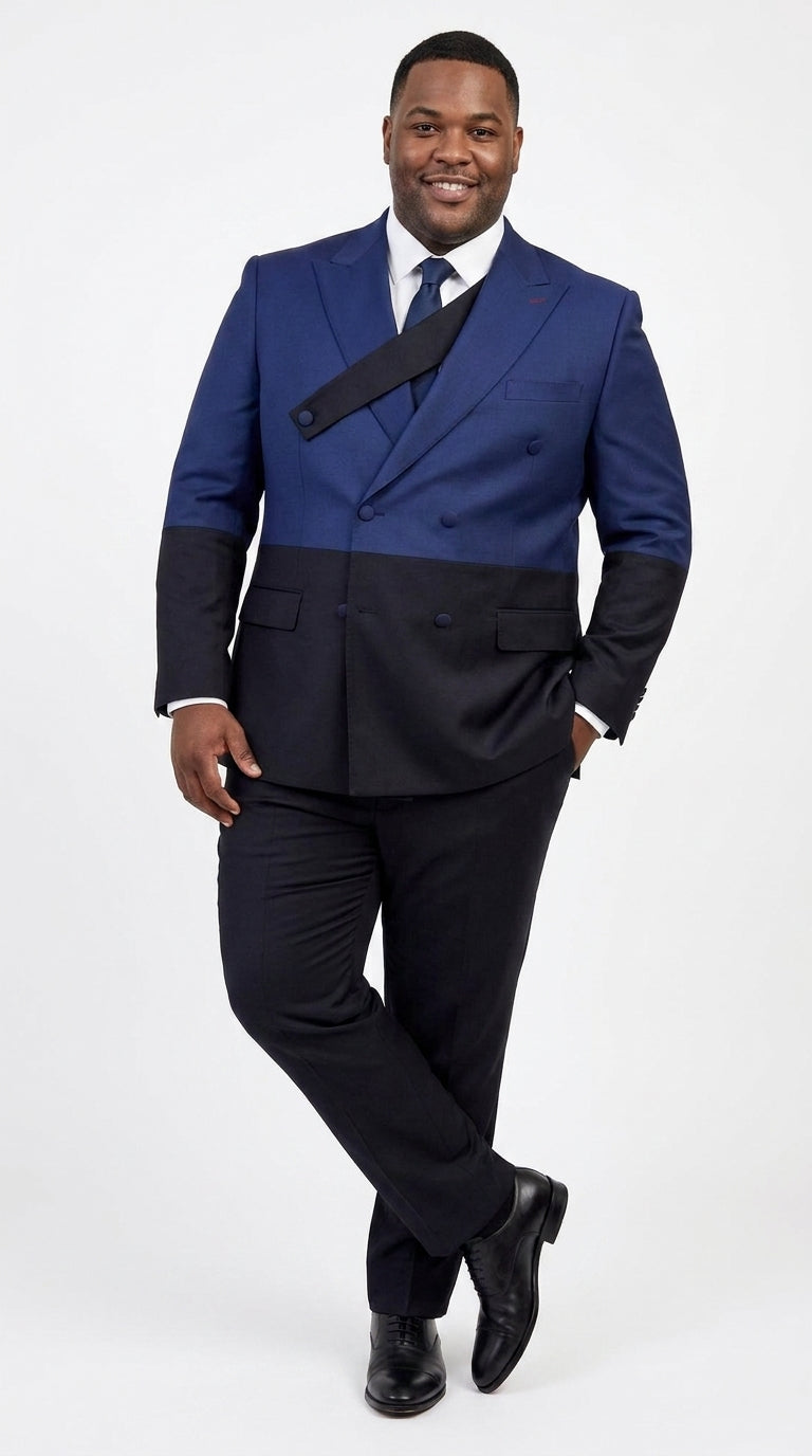 Statement Men’s Two Tone Double Breasted Suit, Modern Fit 2 Piece Wool Formal Wedding Suit