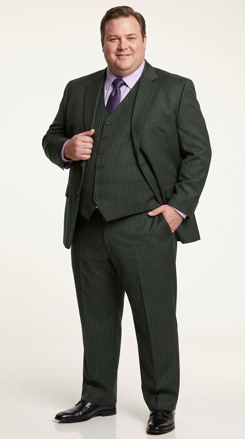 Men’s Black Pinstripe 3 Piece Suit, Vested 2 Button Formal Wedding Business Suit