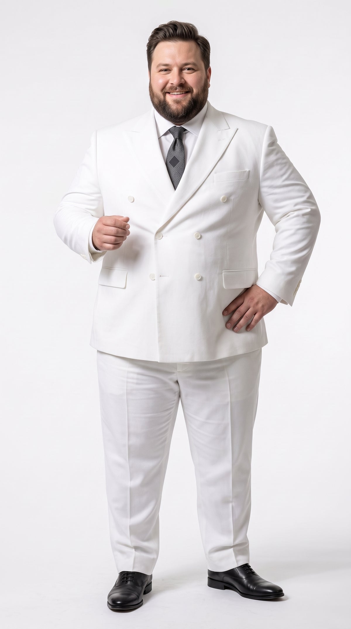 Men’s Solid White Double Breasted Suit, Classic Fit Formal Wedding Prom Dress Suit