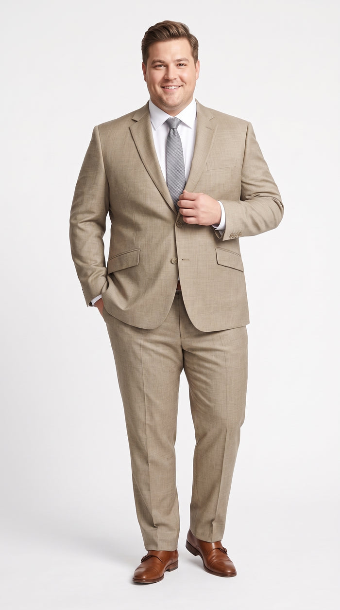 Men's Light Taupe Textured 2-Piece Suit – Modern Fit Tan Groomsmen Wedding & Formal Business Suit