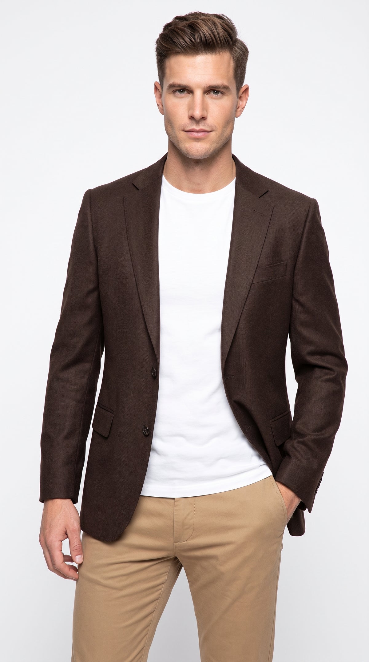 Apollo King Men’s Brown Wool Feel Blazer, Modern Fit Two Button Formal Business Sport Coat