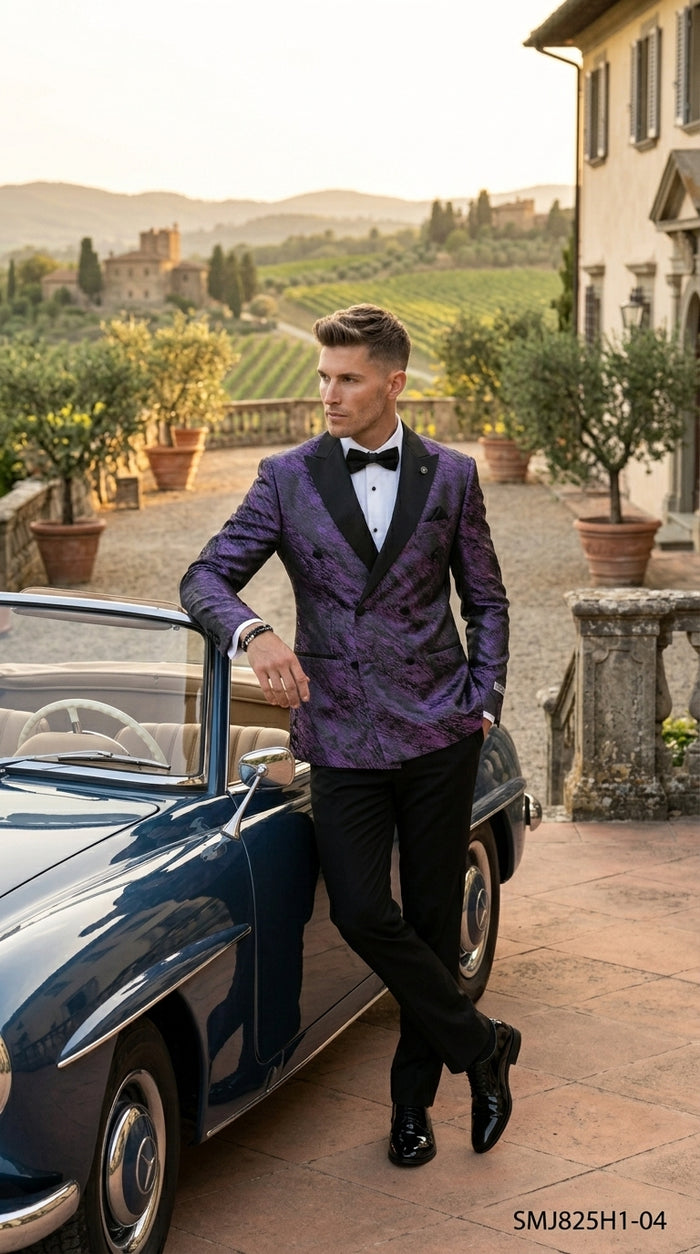 Stacy Adams Men’s High Fashion Pattern Sport Coat, Hybrid Fit Formal Blazer in Red, Silver, Bronze and Purple