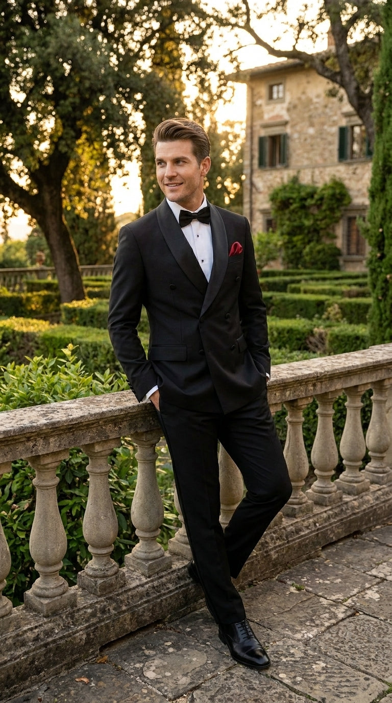 Men’s Black Six Button Double Breasted Tuxedo, 2 Piece Formal Wedding Suit