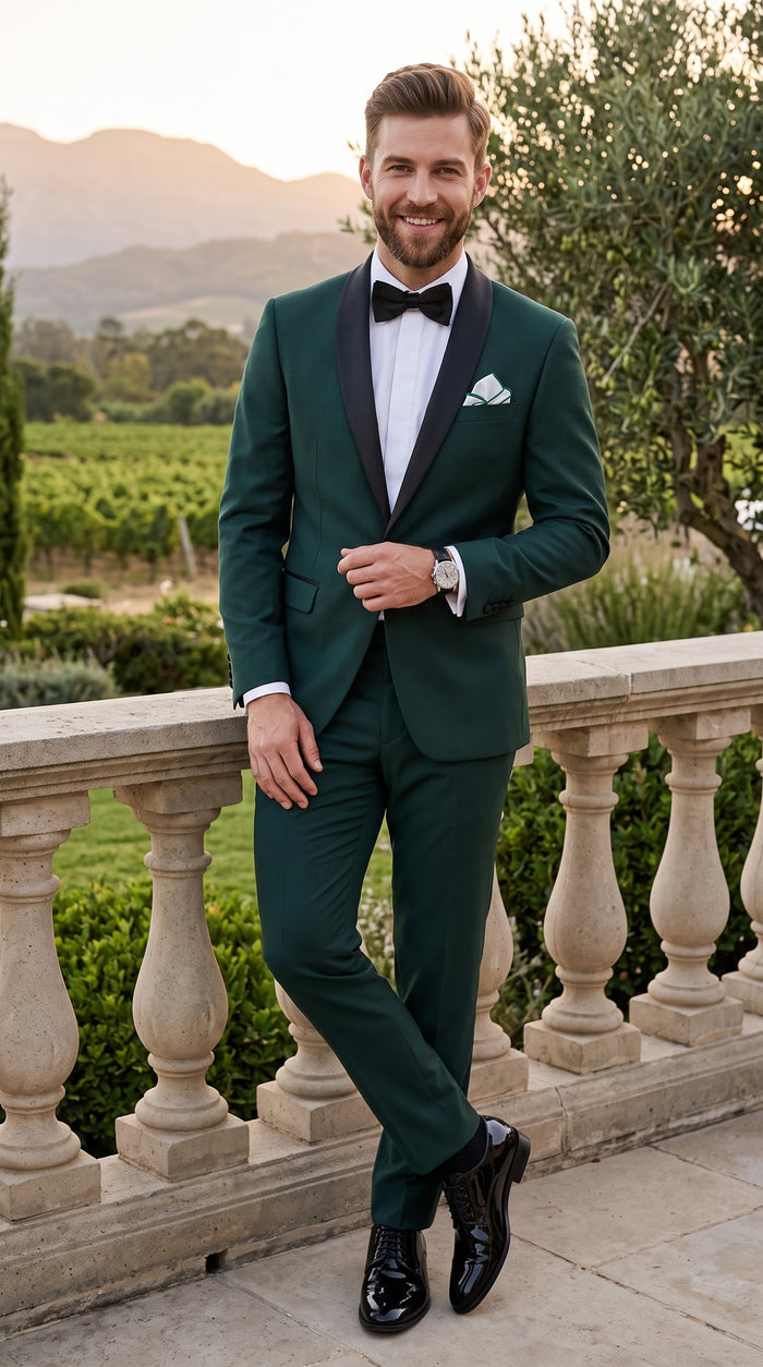 Men’s Dark Green Hunter Green Tuxedo with Black Shawl Collar, Formal Wedding Prom Suit