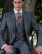 Mens One Button Peak Lapel Double Breasted Wool Suit in Charcoal