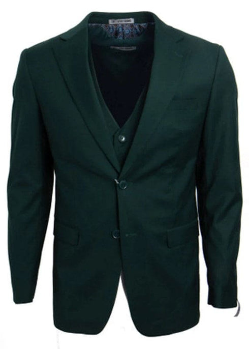 Men's Two Button Vested Notch Lapel Matching Vest and Basic Suit in Hunter Green