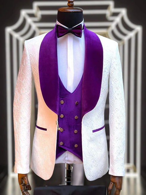 Wedding Tuxedo Premium Paisley Purple Velvet 4pc Suit W/ Matching Bowtie