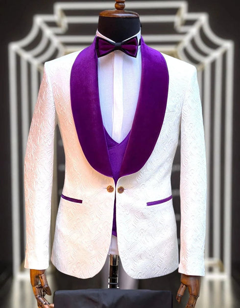 Wedding Tuxedo Premium Paisley Purple Velvet 4pc Suit W/ Matching Bowtie