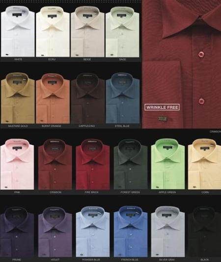 Mens Wrinkle Free French Cuff Dress Shirt Spread Collar Mens Dress Shirt