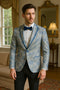 Men's Blue and Gray Tuxedo - Sky Blue Paisley Embroidered Dinner Jacket  Jacket with Satin Trim and Matching Bow Tie