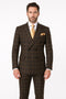 Rossiman Classic Wool Suit â€“ Brown Windowpane Plaid Double-Breasted Formalwear