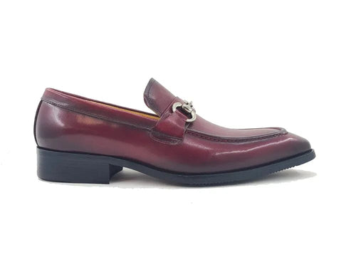 Carrucci Menâ€™s Burnished Slip-On Loafer with Buckle Detail