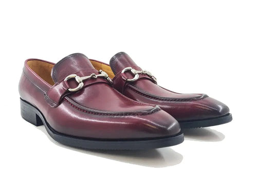 Carrucci Menâ€™s Burnished Slip-On Loafer with Buckle Detail