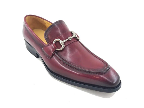 Carrucci Menâ€™s Burnished Slip-On Loafer with Buckle Detail