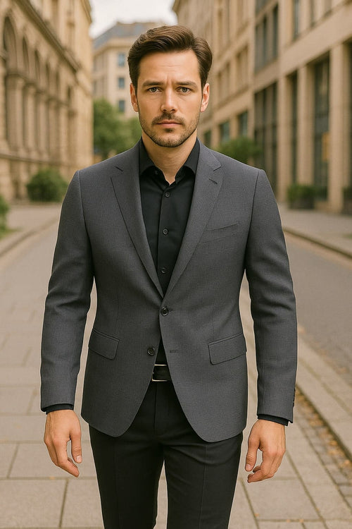 Men's Charcoal Grey Checkered Sport Coat â€“ Classic Plaid Windowpane Pattern Blazer