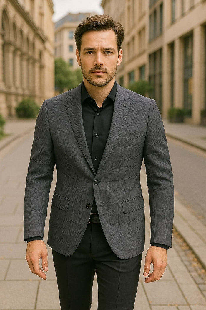 Men's Charcoal Grey Checkered Sport Coat â€“ Classic Plaid Windowpane Pattern Blazer