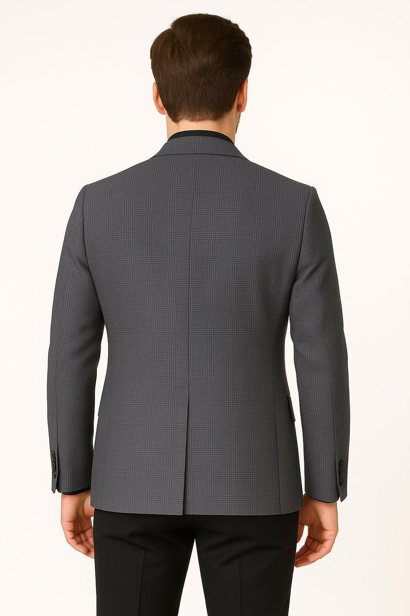 Men's Charcoal Grey Checkered Sport Coat â€“ Classic Plaid Windowpane Pattern Blazer