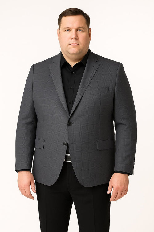 Men's Charcoal Grey Checkered Sport Coat â€“ Classic Plaid Windowpane Pattern Blazer