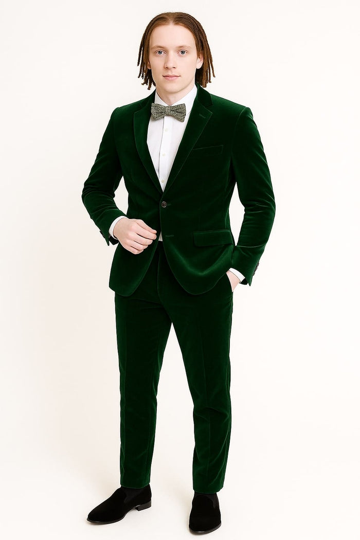 Mens Emerald Green Velvet Suits - Slim Fit Tuxedo for Weddings, Prom, and Red Carpet Events