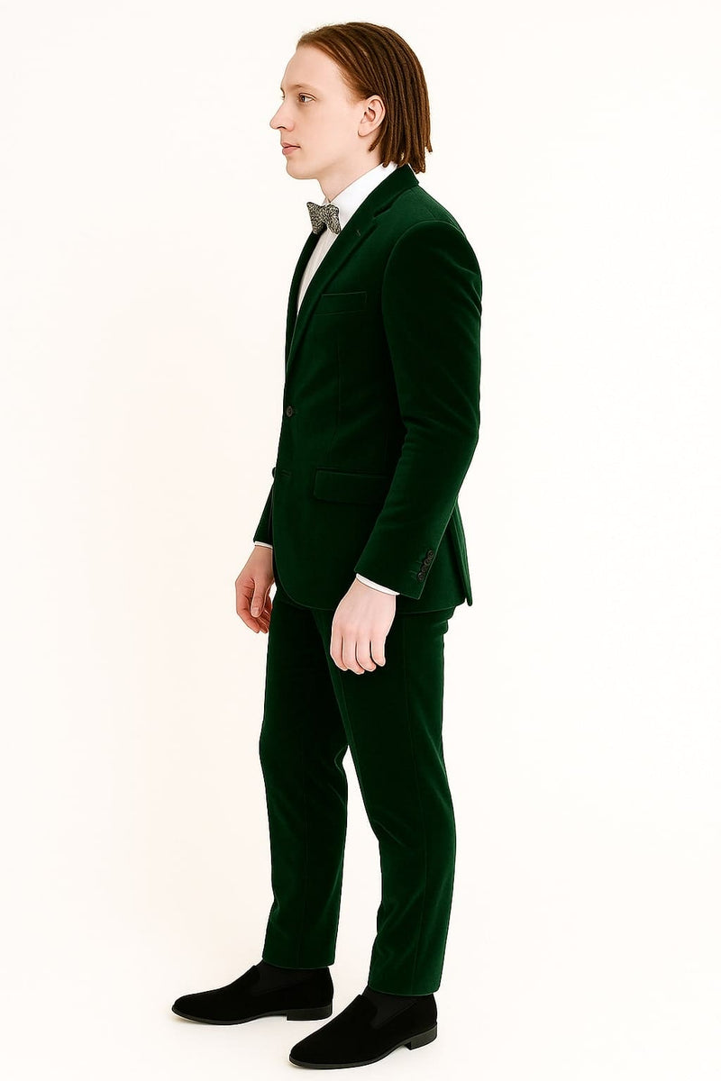 Mens Emerald Green Velvet Suits - Slim Fit Tuxedo for Weddings, Prom, and Red Carpet Events