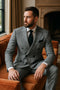 Grey Prince of Wales Check Suit â€“ Rossiman Glen Plaid Double-Breasted Two-Piece for Men