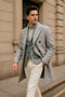 Men's Light Gray Double-Breasted Overcoat - Wool Fabric By Alberto Nardoni
