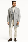 Men's Light Gray Double-Breasted Overcoat - Wool Fabric By Alberto Nardoni