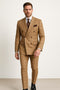 Men's Tan Plaid Double-Breasted Suit â€“ Classic Windowpane Two-Piece Formal Suit - Camel Color Suit By Rossiman