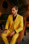 Men's Yellow 3-Piece Suit with Black Dress Shirt â€“ Modern Slim Fit Formal Attire