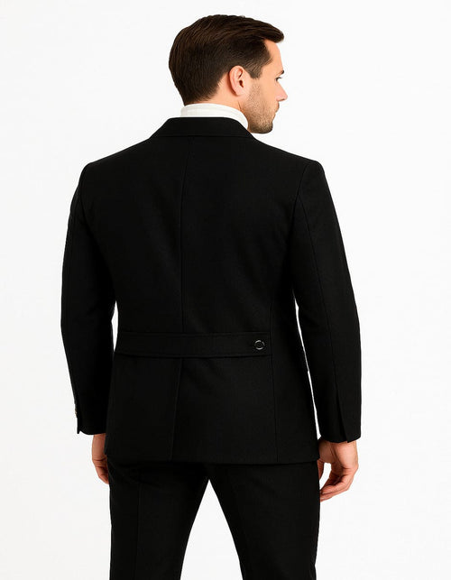 Men's Black Safari Suit with Textured Utility Jacket and Matching Trousers - Casual Walking Suit by Rossiman