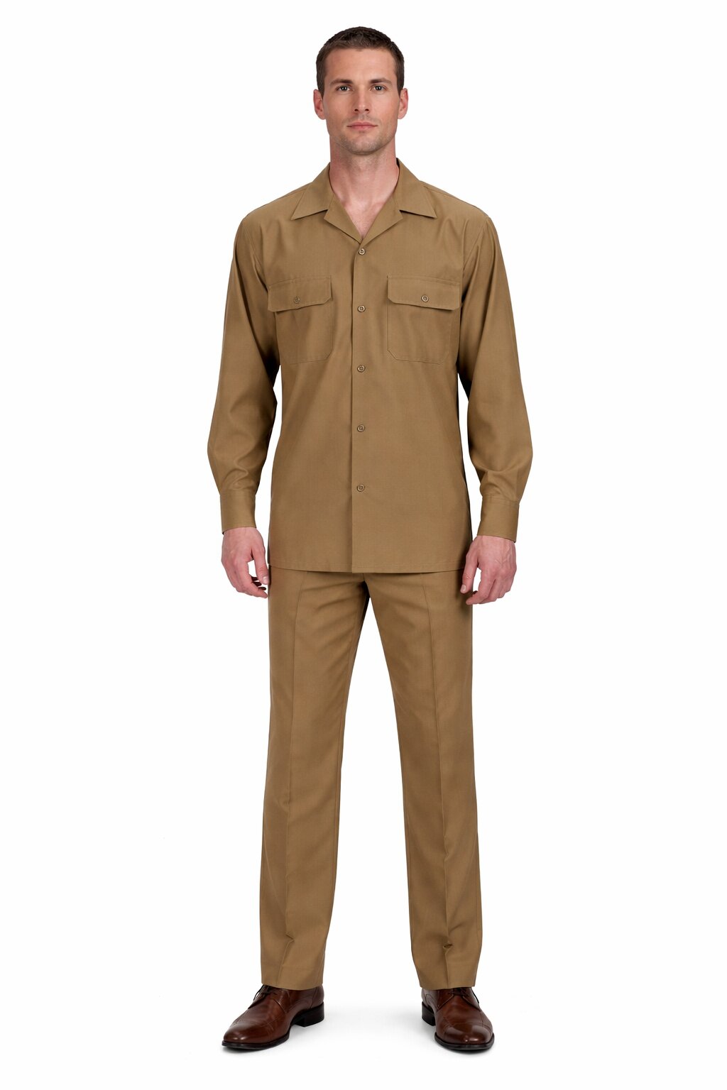Mens Luxury Caramel Wool Two-Piece Leisure Walking Suit