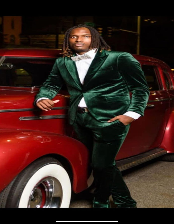 Mens Emerald Green Velvet Suit - Slim Fit Tuxedo for Weddings, Prom, and Carpet Events