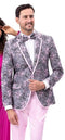 EJ Samuel Suit Men's Gray Pink Floral Prom Party Suit Tuxedo