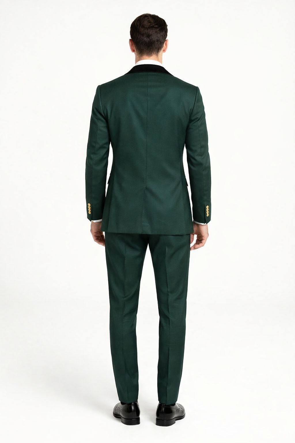Men’s Green and Gold Double-Breasted Wedding Tuxedo with Velvet Lapel