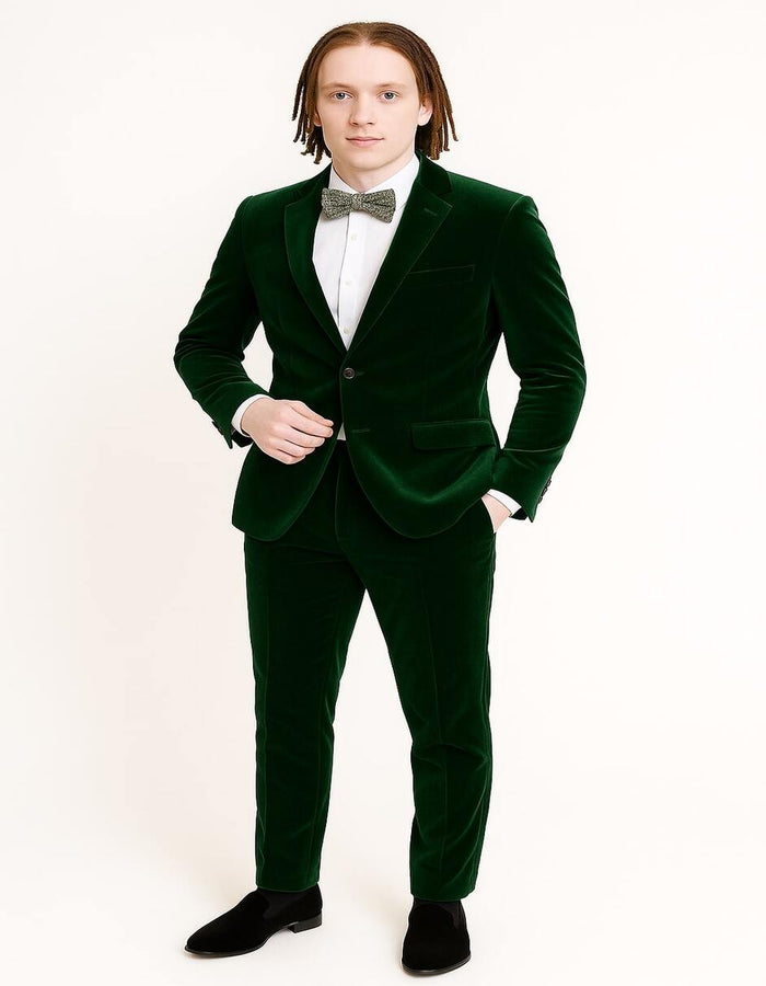 Mens Emerald Green Velvet Suit - Slim Fit Tuxedo for Weddings, Prom, and Carpet Events