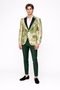 Men’s Ivory Green and Gold Floral Embroidered Wedding Tuxedo Jacket with Satin Lapel