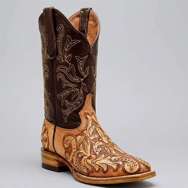 White Diamonds natural color hand tooled square toe boot