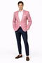 Menâ€™s White Pink Tuxedo One Button Summer Blazer with Trim