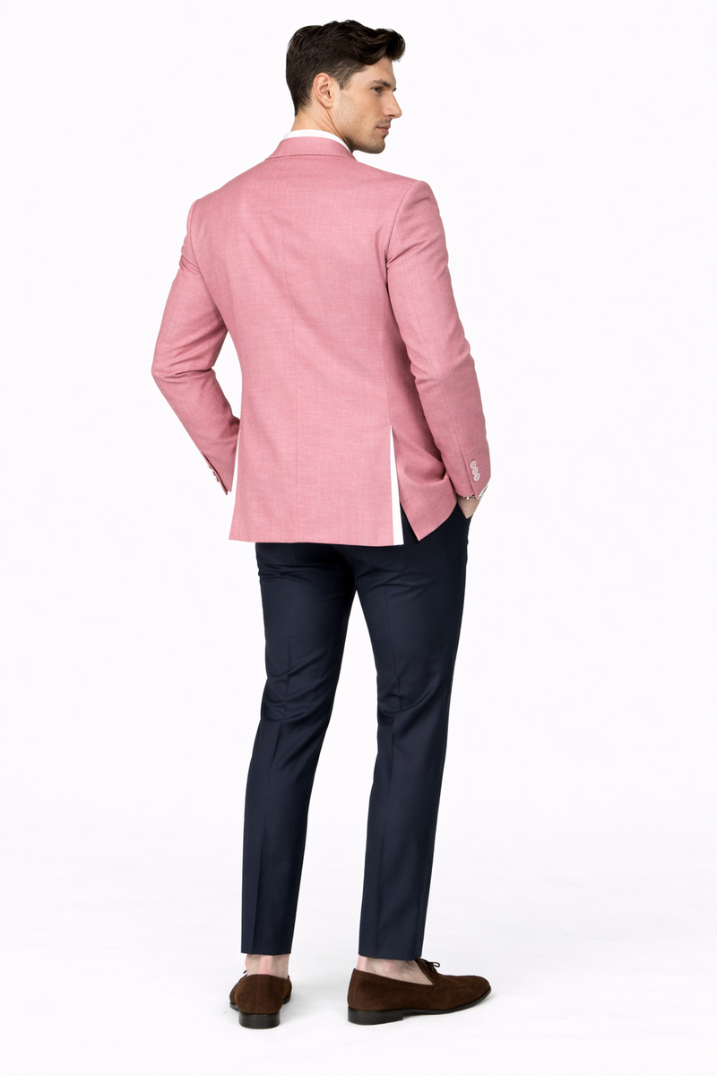 Mens White Pink Tuxedo One Button Summer Blazer with Trim