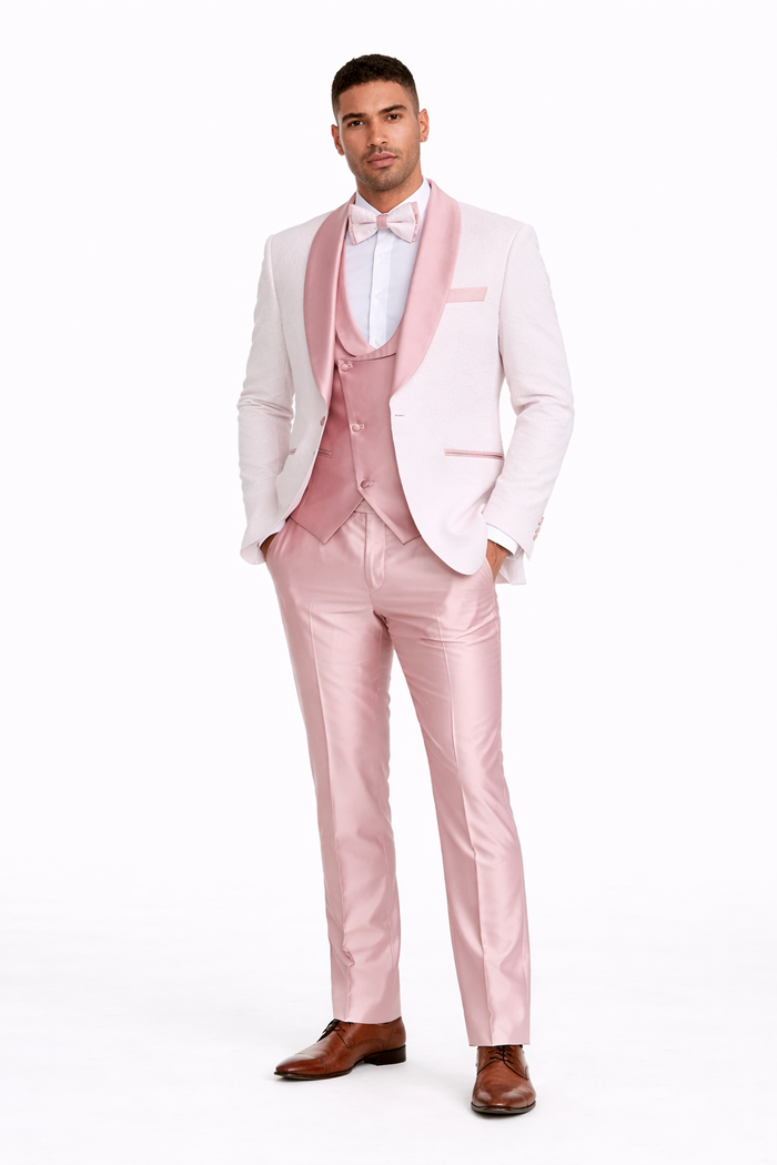 Mens White Pink Paisley Tuxedo-Rose Gold