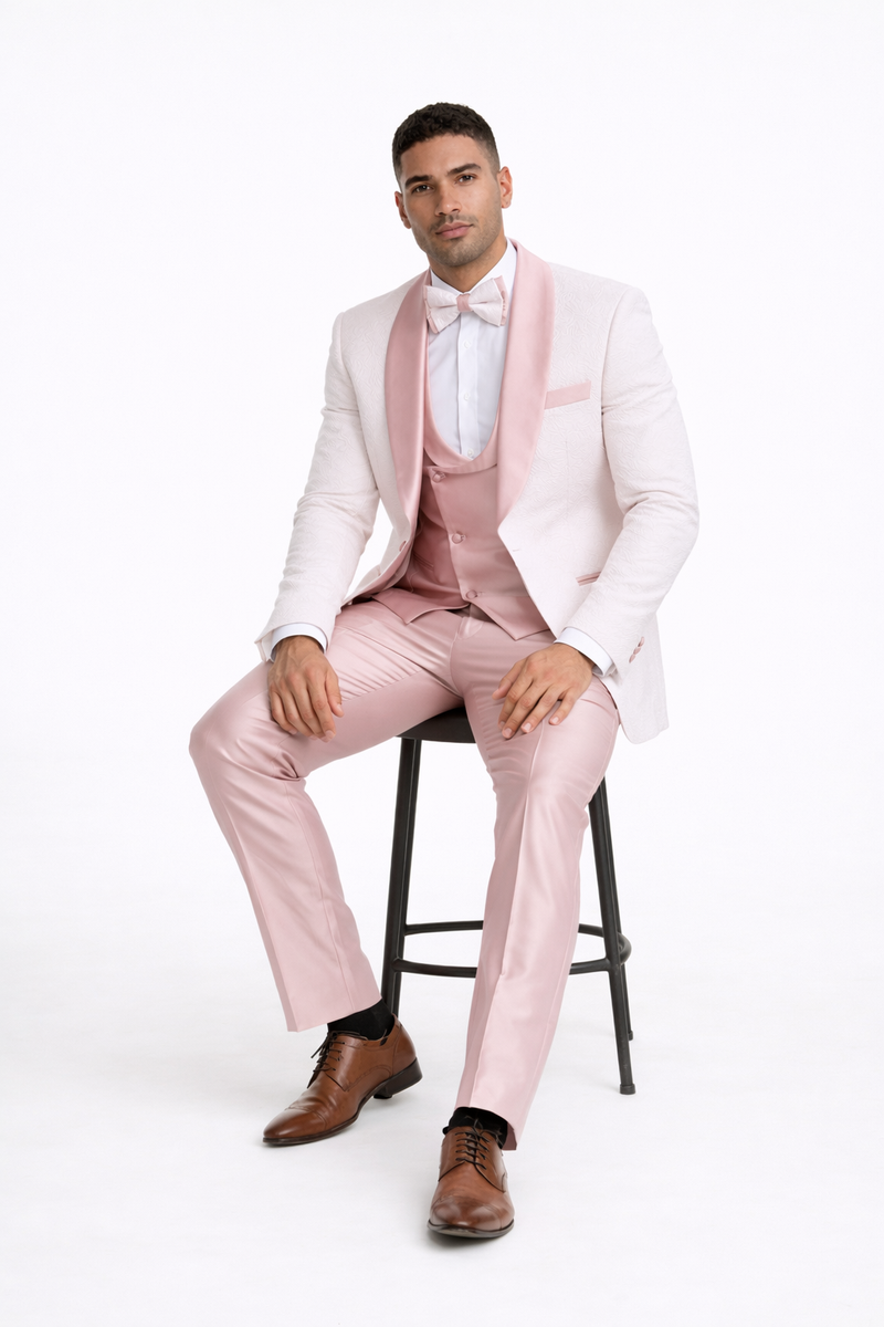 Mens White Pink Paisley Tuxedo-Rose Gold
