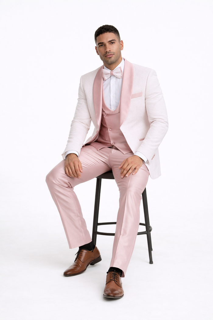 Mens White Pink Paisley Tuxedo-Rose Gold