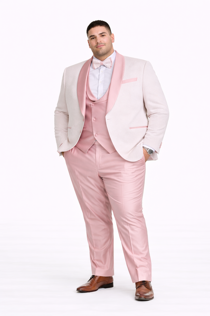 Mens White Pink Paisley Tuxedo-Rose Gold