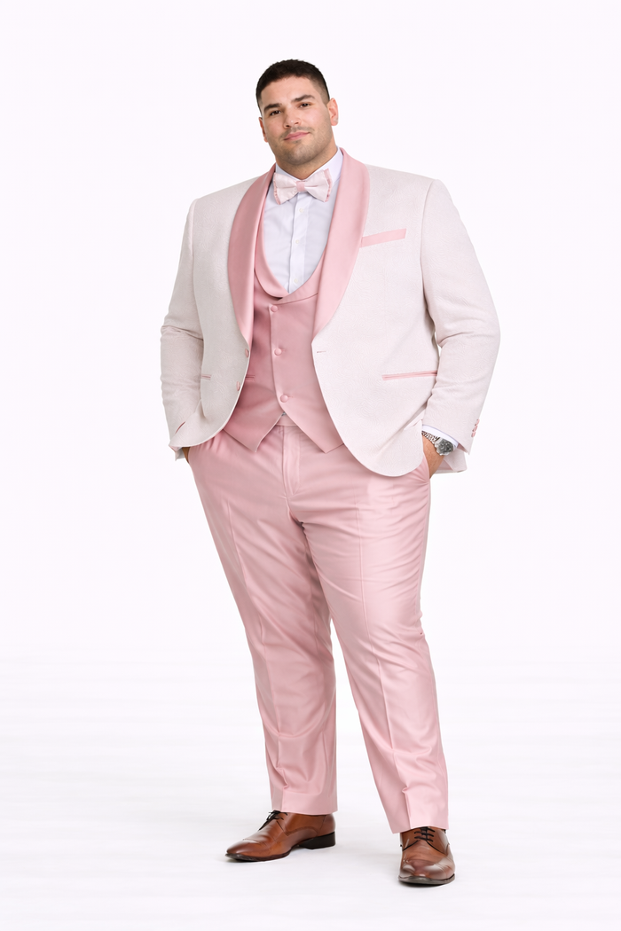 Mens White Pink Paisley Tuxedo-Rose Gold