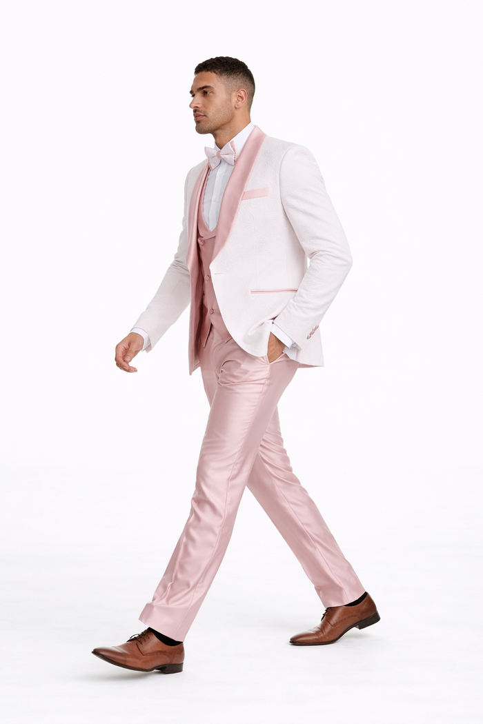 Mens White Pink Paisley Tuxedo-Rose Gold